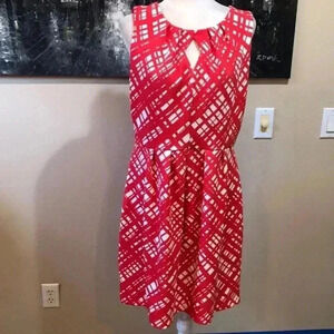 Enfocus Fit & Flare Orange & White Geometric Diamond Cutout Neckline Dress 12